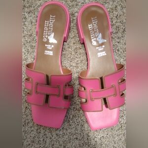 Pink and Tan Women's Sandals